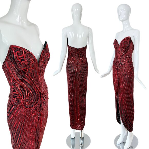 Bob Mackie Dresses & Skirts - bob mackie vintage red embellished evening dress gown slit